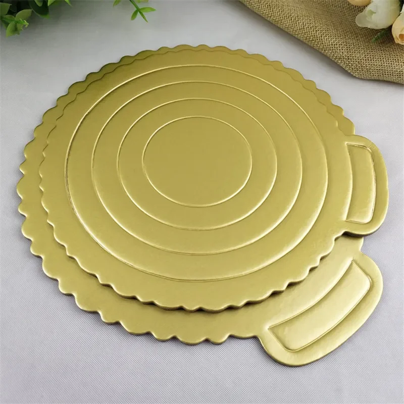 Round Square Mousse Cake Boards Mat Food Grade Paper 10 pcs Kitchen Baking accessories Gold New Year Wedding Cake Displays Tray