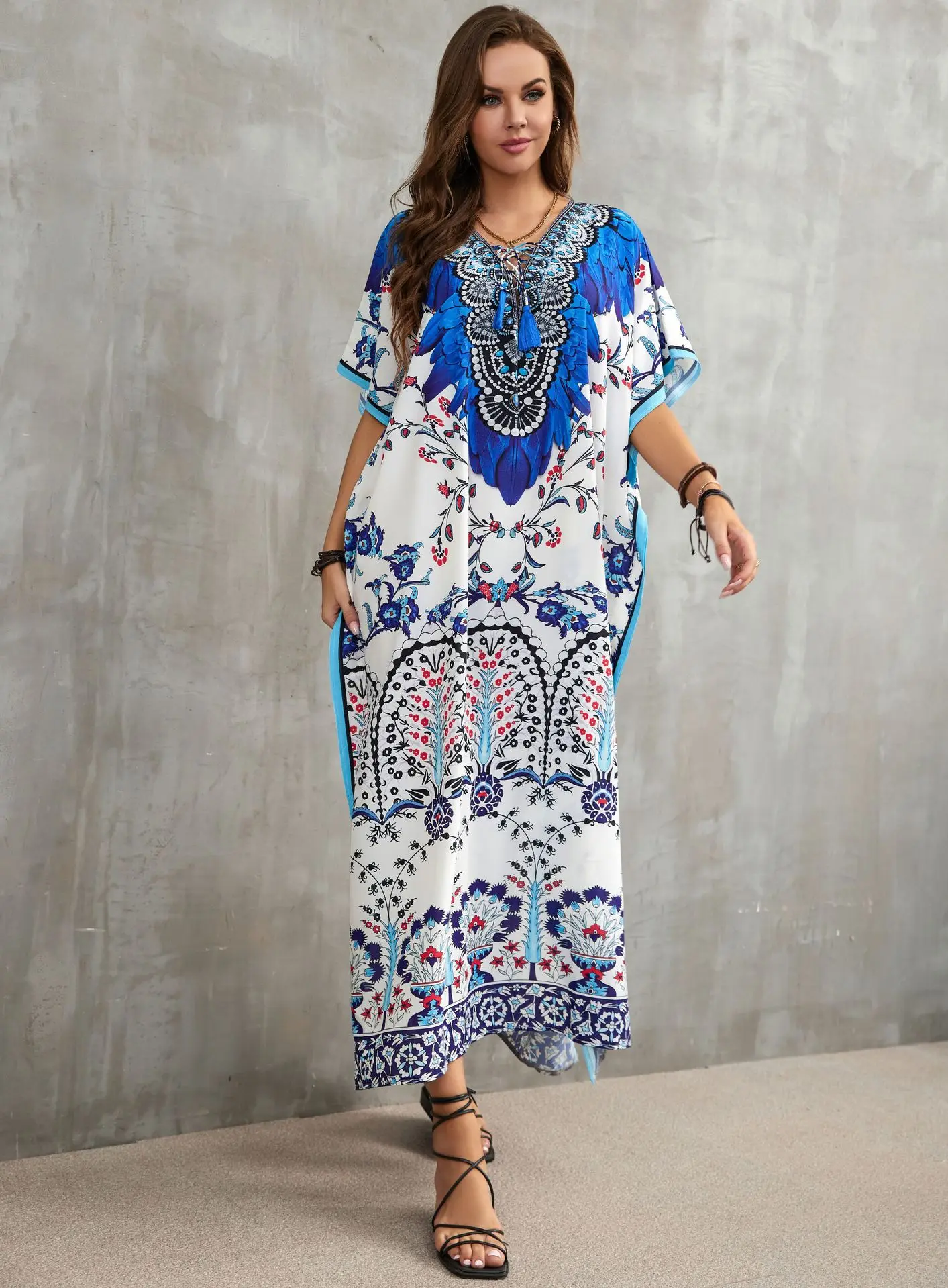 Women's Clothing Kaftan Dresses for Women Plus Size Bathing Suit Cover up Caftan Maxi Beach Dresses 5