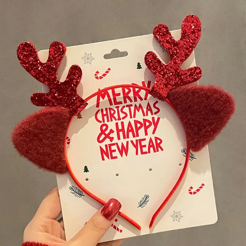 1PC Christmas Reindeer Antlers Headbands, Furry Xmas Deer , Festive Hair Accessories For Christmas Party&New Year