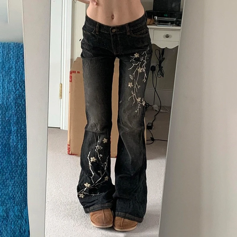 パンツ Y2K 00s archive embroidery flare jeans Floral