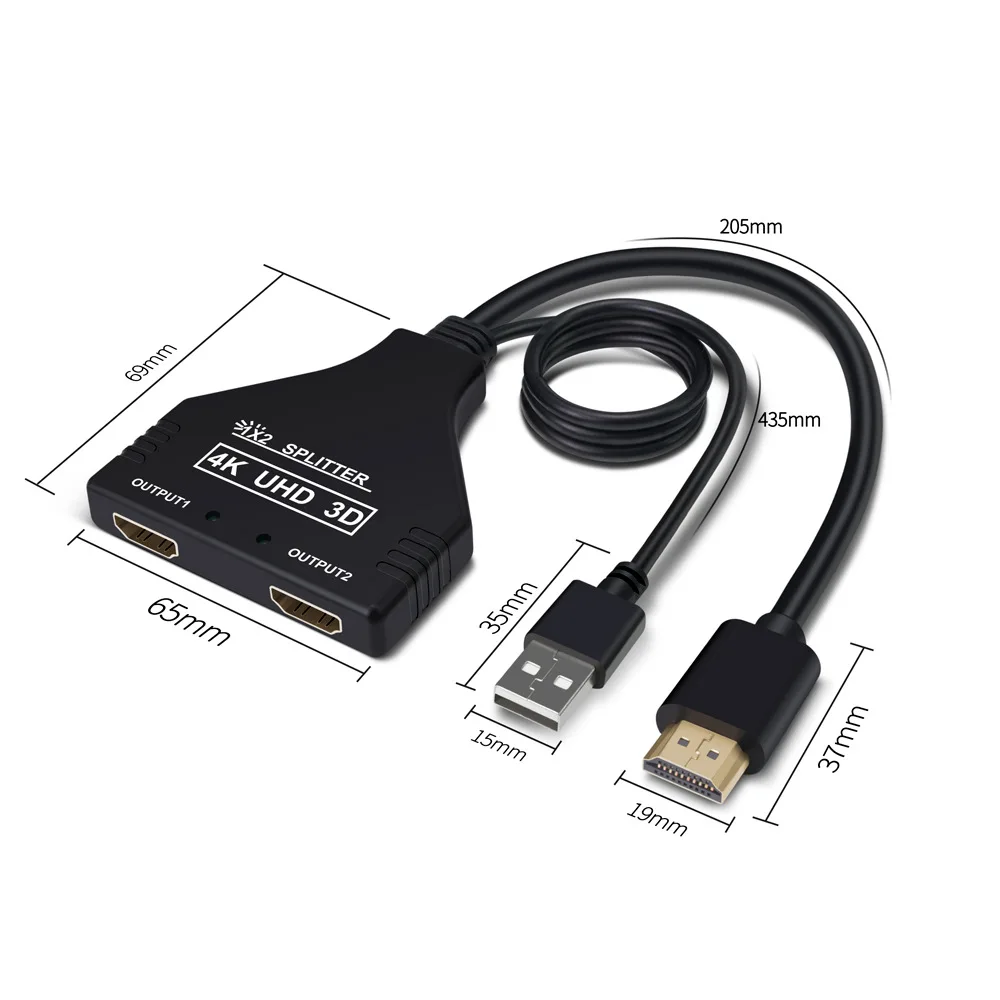 HDTV 4K 30Hz HDMI Splitter 1 In 2 out audio Video VGA cable 1 to 2 DVI 24 1 to hdmi 2 adapter for TV Box Monitor Projector 15m BEST SELLERS