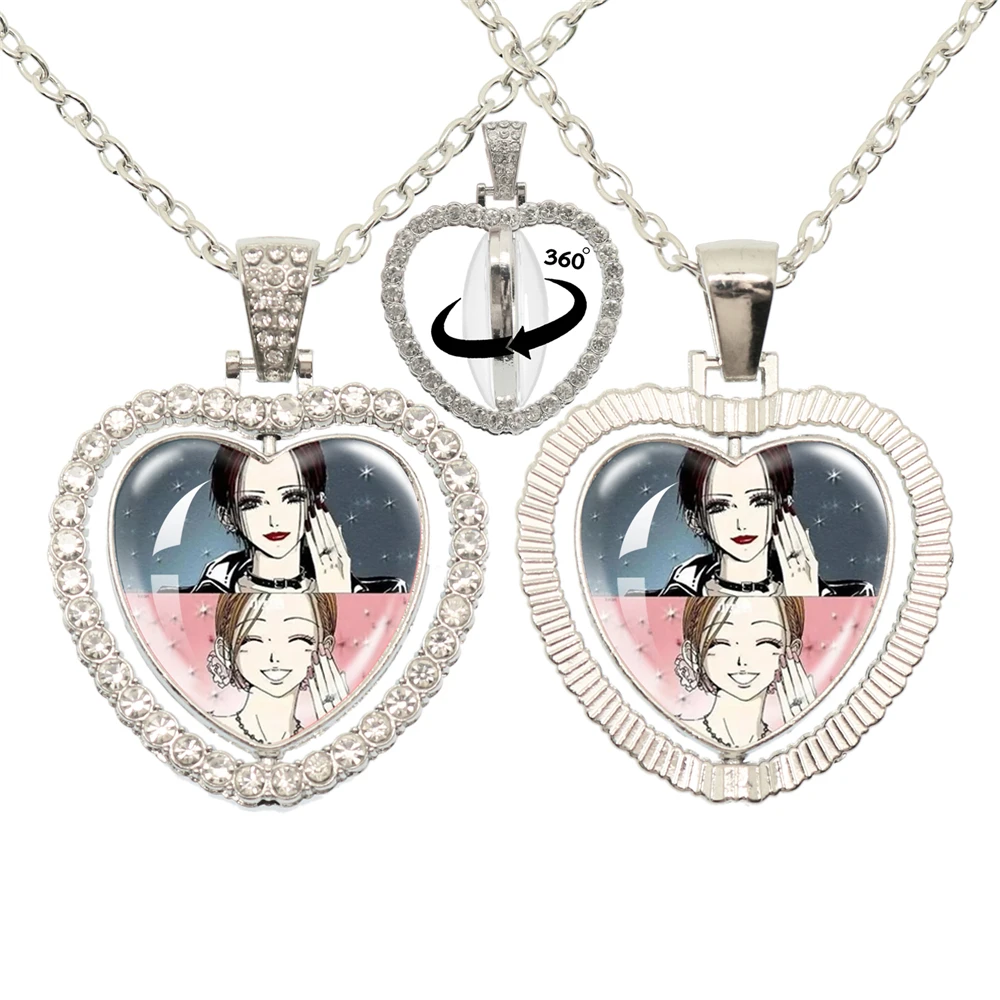 Nana Anime Glas-Herz-Anhänger, doppelseitige Halskette, 360-Grad-Drehung, Cosplay, Modeaccessoires, Schmuck – Detail 4