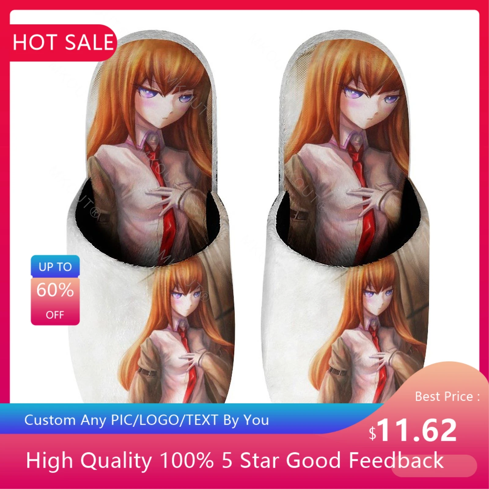 

Makise Kurisu (3) теплые хлопковые тапочки для мужчин и женщин Толстая мягкая подошва Нескользящая пушистая обувь Домашние тапочки хлопушка