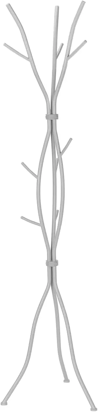 Hall Tree, Free Standing, 11 Hooks, Entryway, 74" H, Bedroom, Metal, Grey, Contemporary, Modern