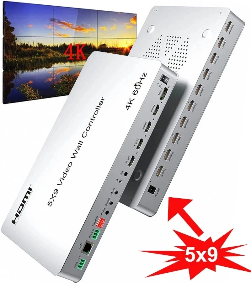 

4K@60HZ 5x9 Ultra HD Video Wall Controller Support 2x2 3x3 1x5 1x6 1x7 1x8 1x9 TV Wall Splicer Multi Monitor Splicing Processor