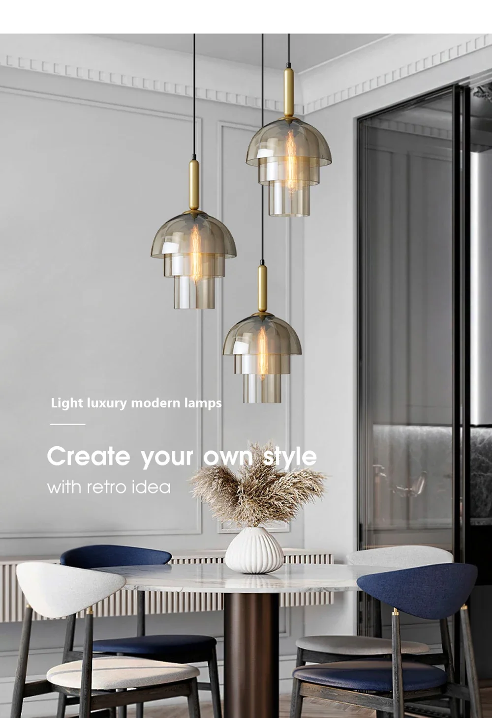 LED Vintage Art Champagne Chandelier Glass Pendant Lamp Restaurant Living Room bedroom Aisle Bar Decor Hanging Lighting Fixtures