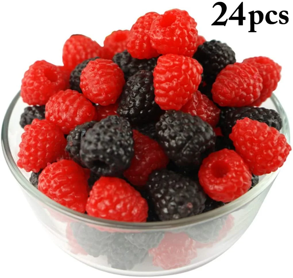 دعامة صور من الفراولة والفاكروت الاصطناعية ، توت العليق النابض بالحياة ، ديكور المنزل وحفلات الزفاف ، 24 * *