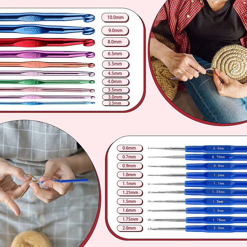 104 Pack Crochet Hooks Set 9pcs Coloured Aluminum Ergonomic Soft Handles Crochet Kit 2mm to 6mm with Accessories For DIY Crafter crochet kit crochet hooks