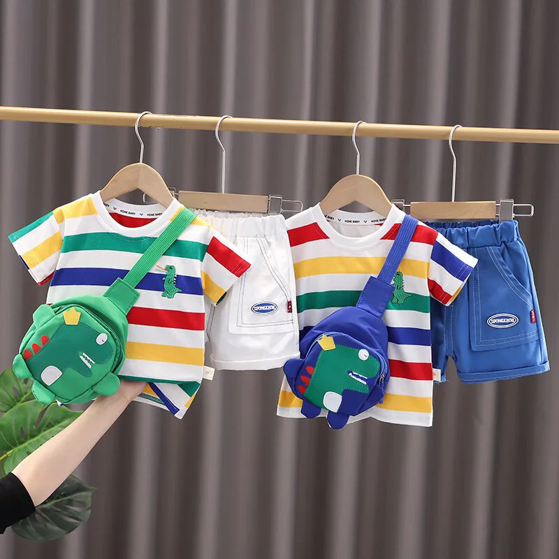 LJW 2022 Cartoon infant Suits Baby Clothing Set for Boys Girls Cute Summer Casual Clothes Set Striped Top+Shorts Kids Clothes Baby Clothing Set near me