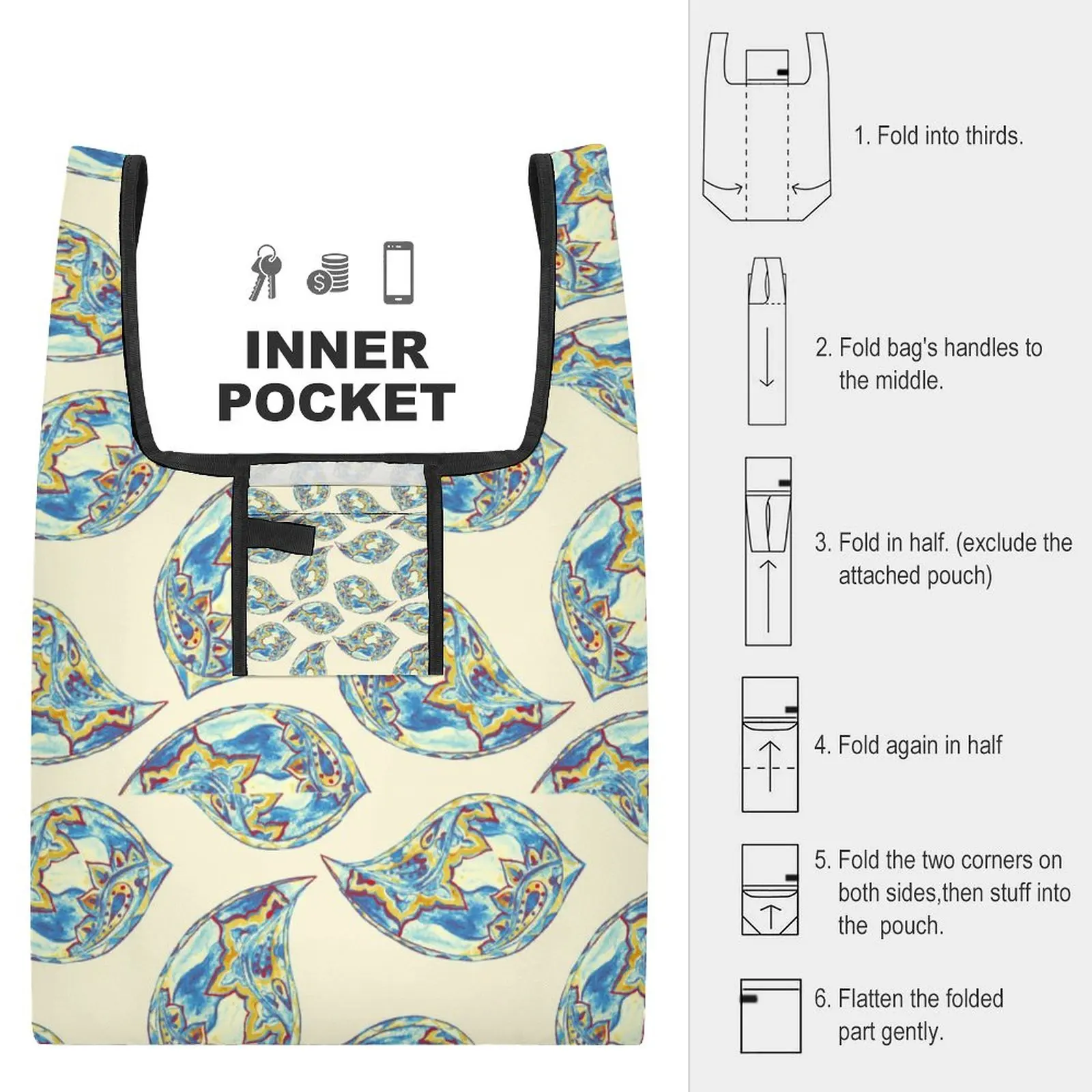 Foldable Shopping Bag Handbag Straps for CrossbodyUnique Decor Tote Casual Woman Grocery Bag Large Shopping Bag Custom Pattern