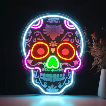 Sugar Skull LED Neon Sign – Colorful Wall Decor