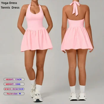 Women's One-piece Tennis Dress Sports Anti-light Backless Golf Badminton Pilates Running Casual Workout Gym Yoga Fitness Dress