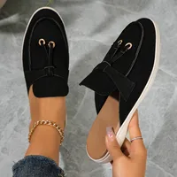New Casual Flat Bottom Mules Lock Tassel Loafers Fashion Women Single Shoes Brand Metal Buckle Slipper Comfortable Slip on Shoes - Image 2