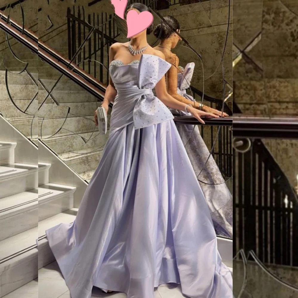 Jiayigong  Satin Draped Beading Bow  Ball Gown Strapless Bespoke Occasion Long Dresses Saudi Arabia