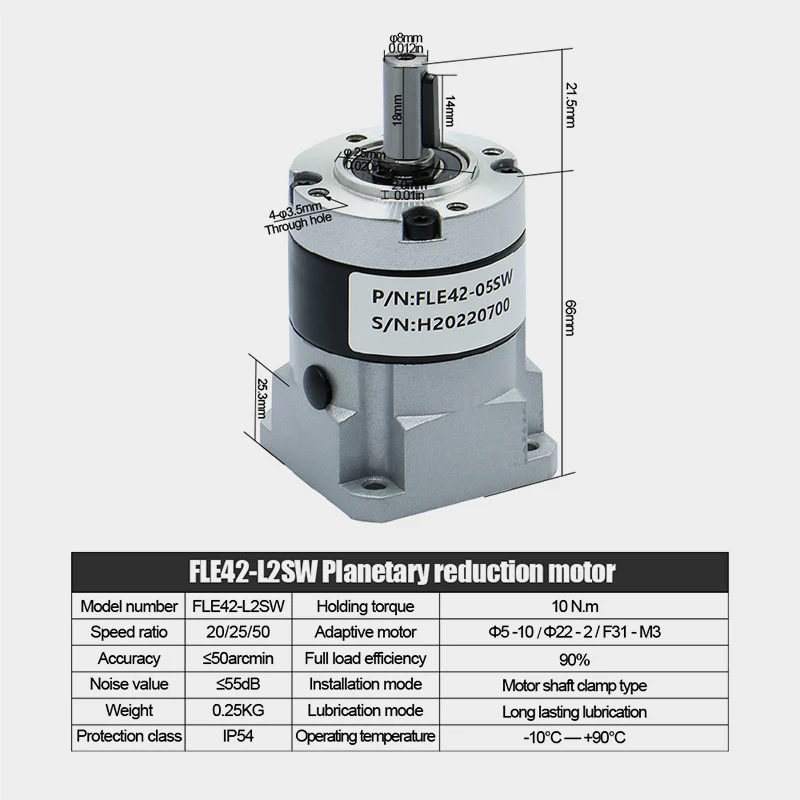 Description Picture 4 of itemHigh Precision Planetary FLE42-LSW Gearbox Speed Reducer for Nema17 42 Stepper Motor ratio 4/5/10/20/25/50 input 5mm output 8