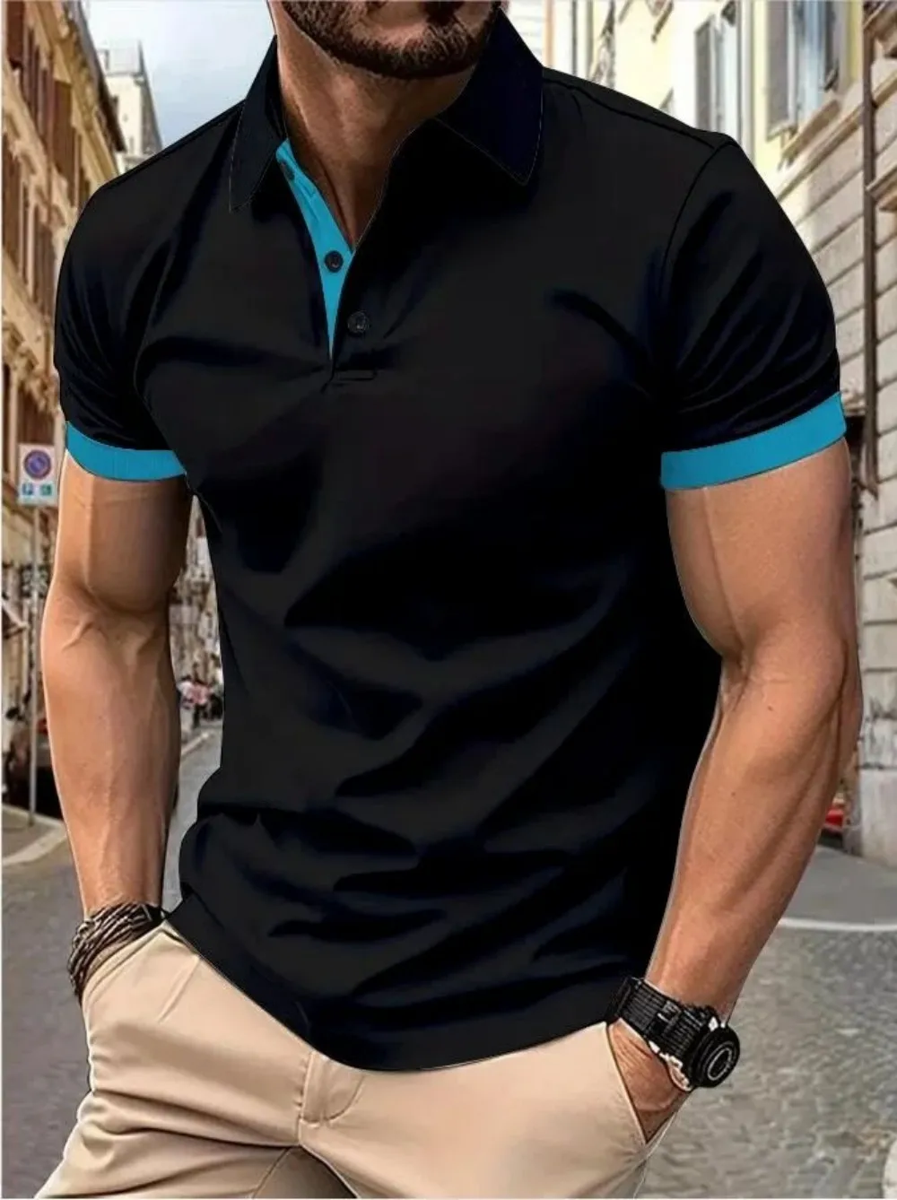 Men&rsquo;s Breathable Summer Stripe Polo Shirt Stylish Lightweight Casual Top Wear