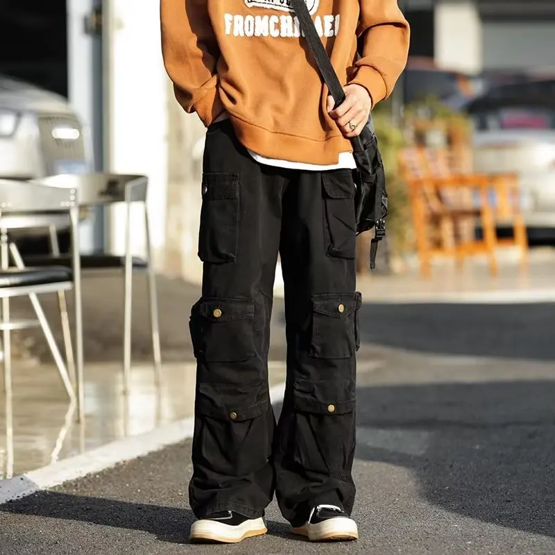 Cargo Pants Multi-pockets Tooling Pant Harajuku Men's Vintage Loose Wide Leg Pants Streetwear Casual Hip-hop Mopping Trousers