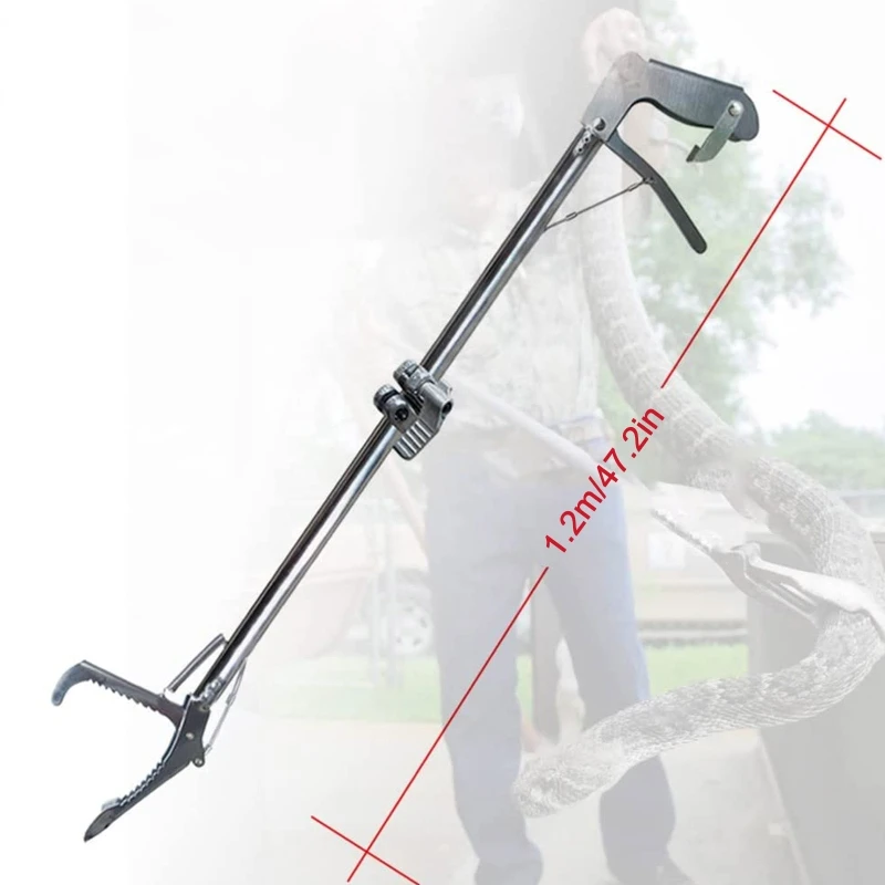 ViaGasaFamido Snake Hook Stainless Steel Snake Tongs Retractable Snake Catcher Snake Reptile Handling Hook For Outdoor Activities Wild Adventures 100cm