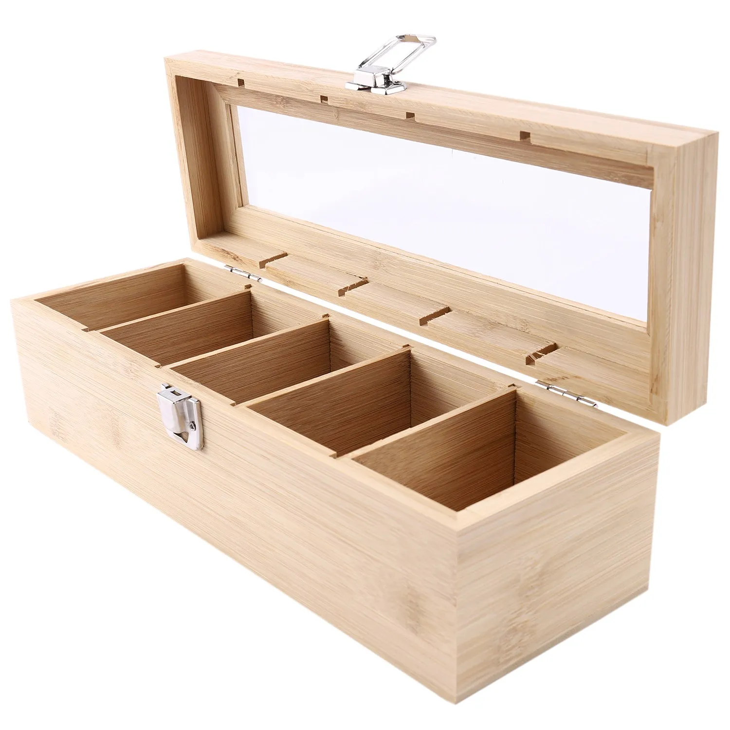 

Bamboo System Tea Bag Jewelry Organizer Storage Box 5 Compartments Tea Box Organizer Wood Sugar Packet Container