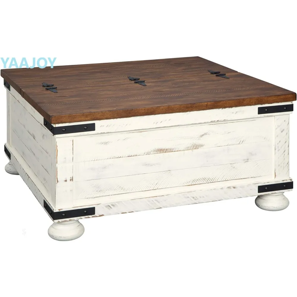 

Signature Design by Ashley Wystfield Farmhouse Square Storage Coffee Table with Hinged Lift Top, Distressed White