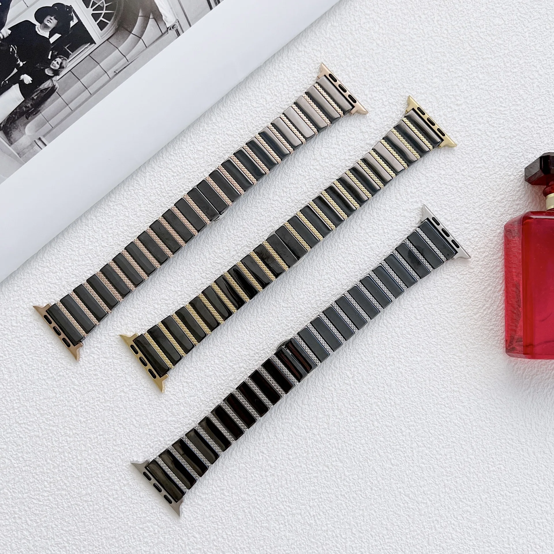 Ceramic Metal Strap for Apple Watch Band 6 5 4 SE 44mm 40mm 3 42mm Bracelet Wristbands IWatch Ultra2 49mm 9 8 7 45mm 41mm  Band