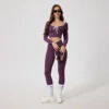 Seamless Yoga Sets Sports Fitness High Waist Hip Raise Pants Long-Sleeved Suit Running Workout Gym Leggings Set for Women 3