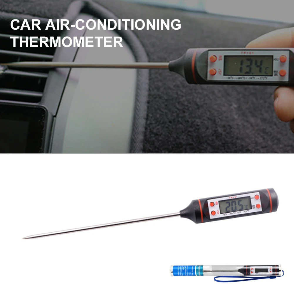 Car Air Condition Outlet Thermometer With Long Probe LCD Display Digital Temperature Gauge Check Air Conditioning Thermometer Digital Thermometer