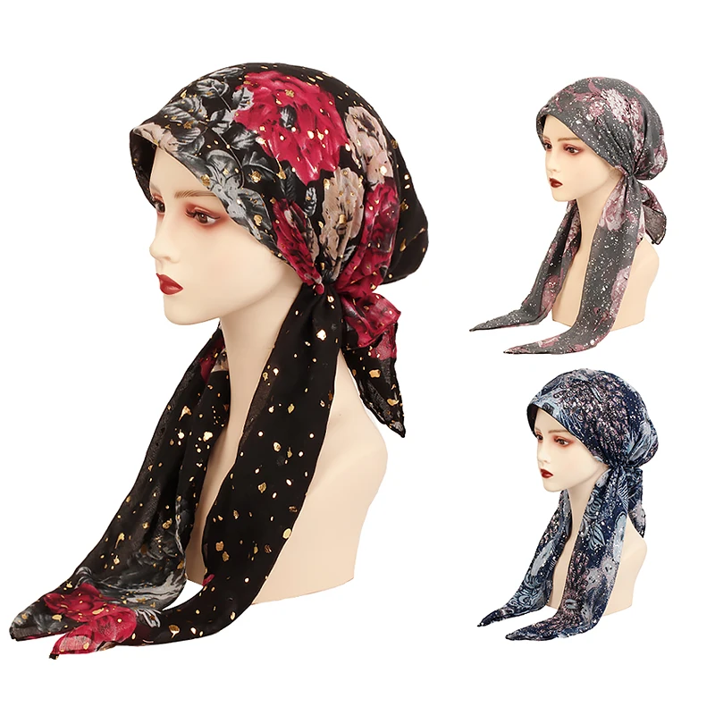 

Fashion Splatter Paint Printing Muslim Women Hijabs Beanie Arab Wrap Head Scarf Turban Wear Hijab Femme Underscarf Caps Turbante