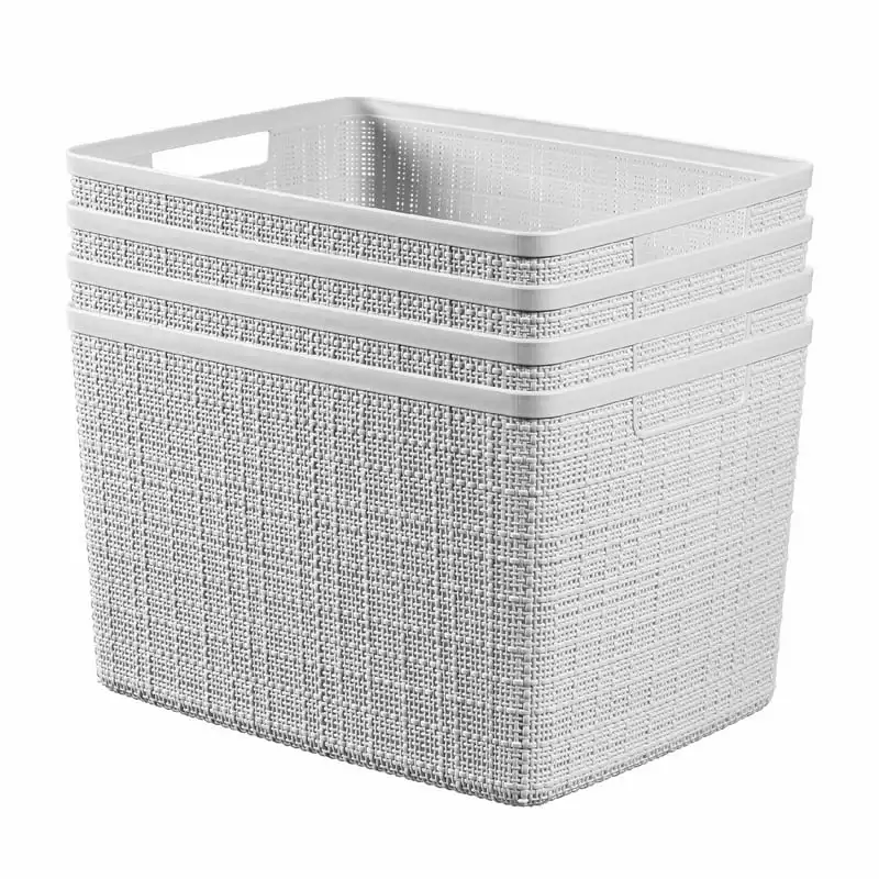 

Basket Large, Resin Plastic Storage Bin, White, 4 Shower caddy portable Wicker picnic basket with liner wooden Woven trash can C