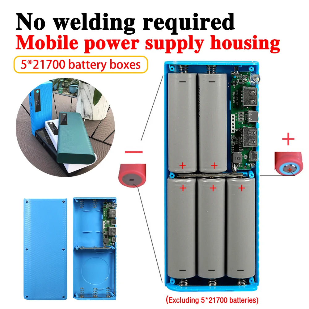 Battery Charger Powerbank Case 5 Slots 21700 Battery Charger Case DIY Power Bank Box With LED Digital Display Screen Batteries Charging Power Bank Shell