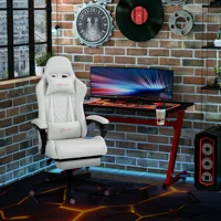 Racing Gaming Chair W/ Padded Arms, Pu Leather Gamer Recliner Home Office White 2
