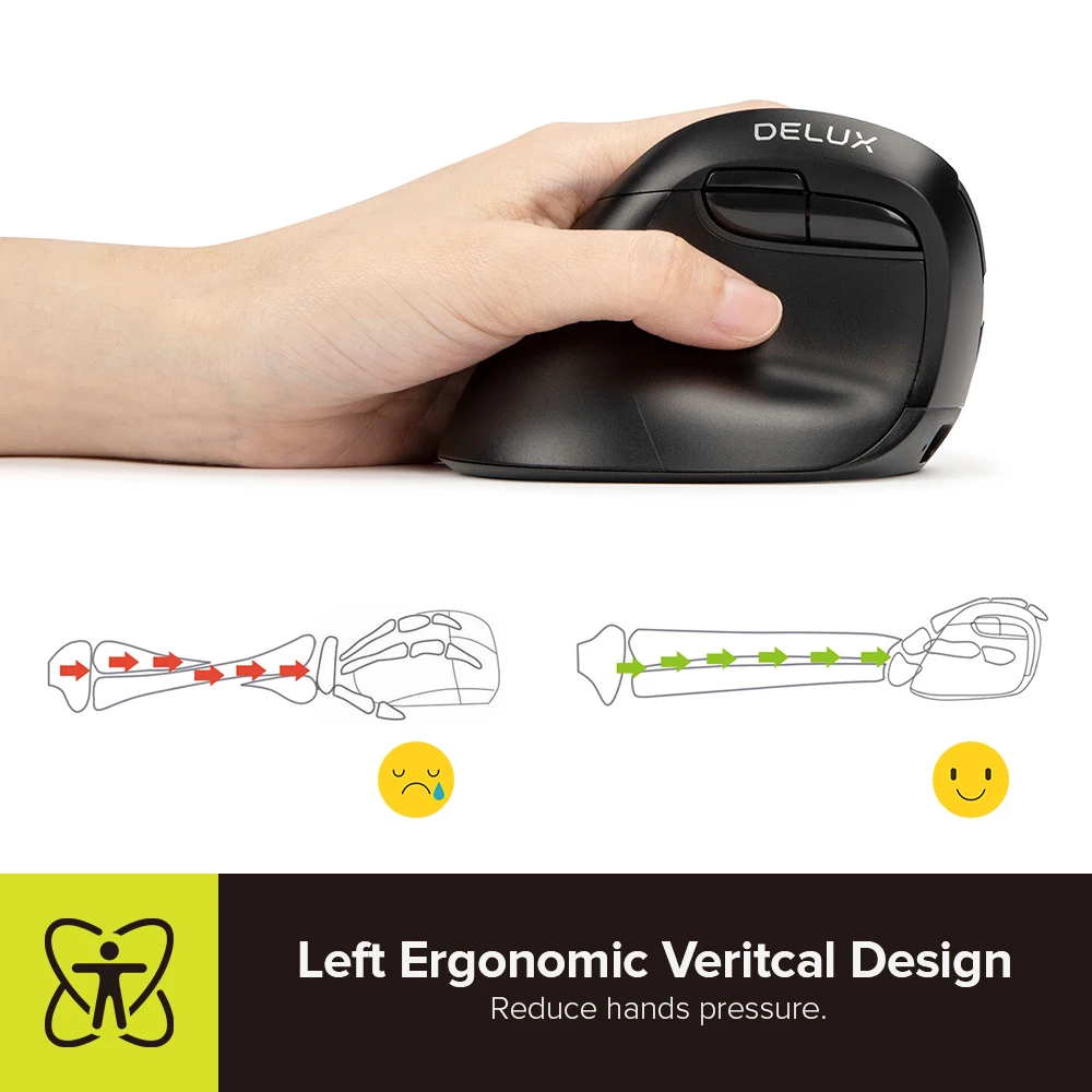 Wireless Ergonomic Mouse for Office Small Hand Bluetooth 2.4GHz Rechargeable Silent Click M618ZD