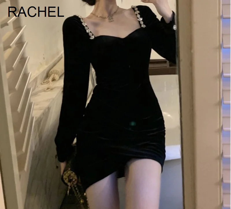 Женская юбка новое французское приталенное черное платье короткая с запахом на