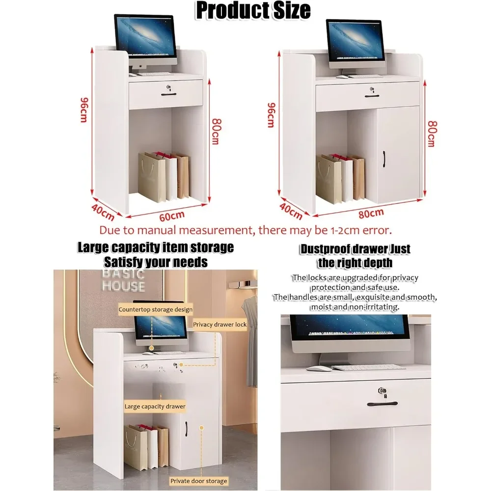 Reception Room Tables,Retail Counter Reception Desk with Drawer Storage,Reception Counter for Clothing Salon Shop Hotel 2