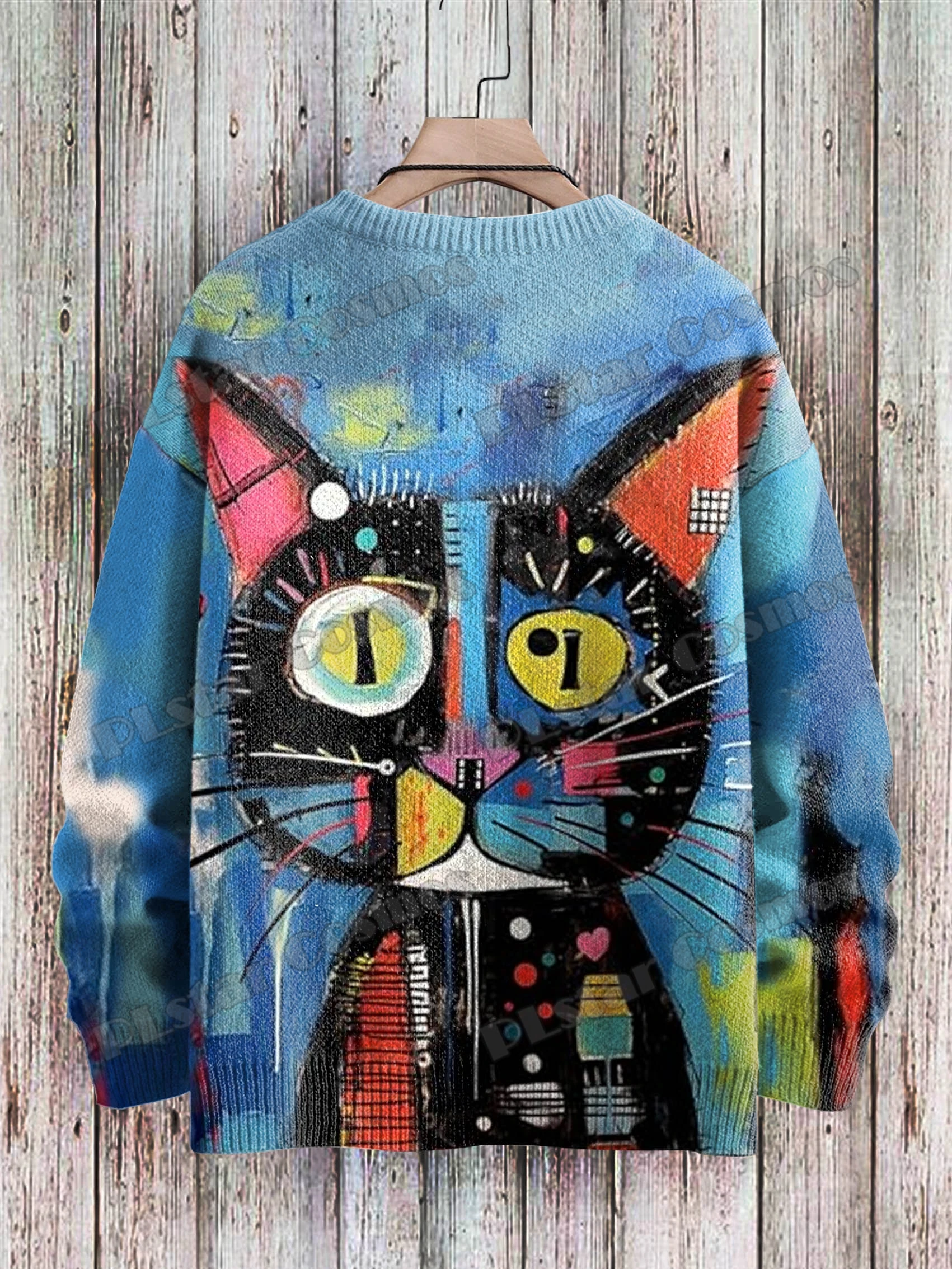 Retro Wellen & Retro Tinte Landschaft Malerei Muster 3d gedruckt Herren Strick pullover Winter lässig Strick pullover Pullover zzm76 – Detail 16