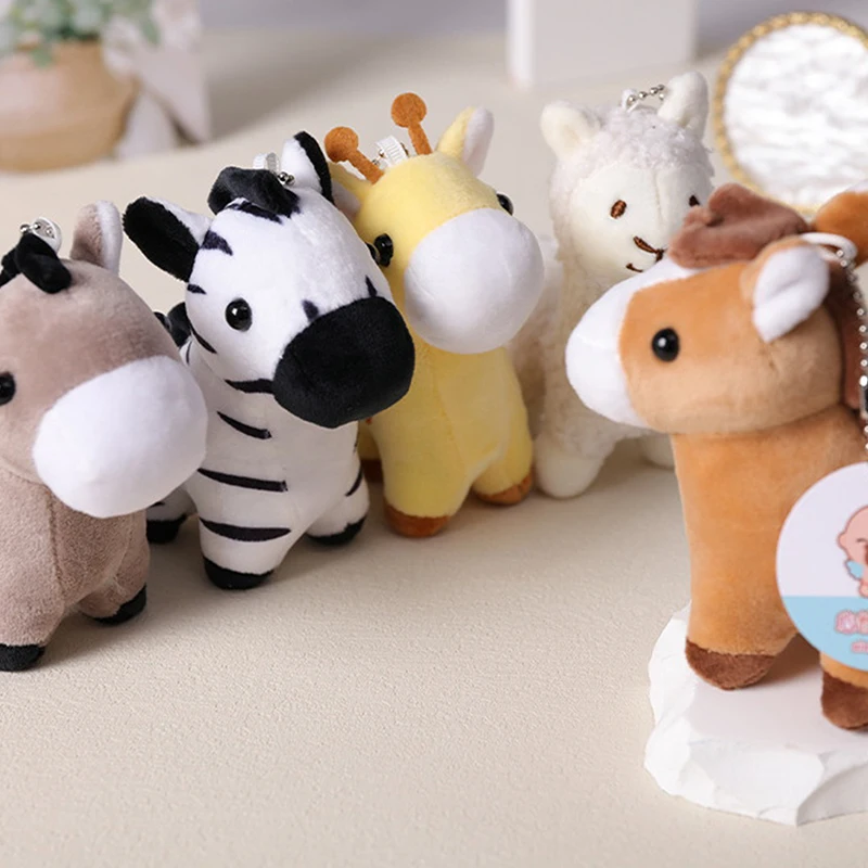 1Pc Lovely Cartoon Animal Brown Horse Alpaca Donkey Giraffe Zebra Soft Stuffed Small Doll Key Ring Pendant Birthday Christmas velvet creative jewelry storage display box lovely animal bracelet box for earrings necklace ring display gift case