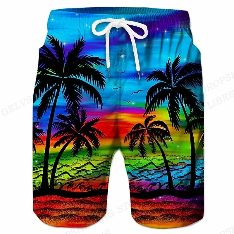 Summer Men's Shorts Quick Drying Hawaii Holiday Sports Swimming Trunks Fashion 3D Coconut Tree Printed Loose Sports Shorts 6XL 4