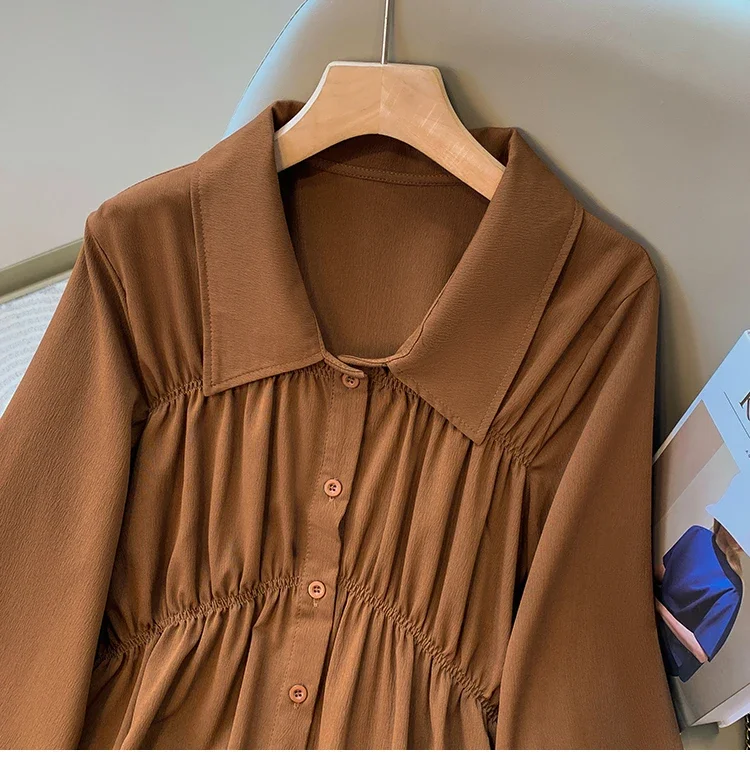 Koreanischen Stil Formale Hemden 2026 Große Größe Blusen Lange Hülse Lose drehen-unten Kragen Taste Frau Ballkleid Plus größe Bluse – Detail 22