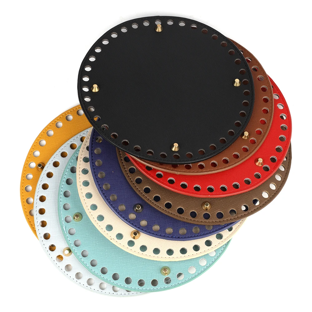 20*20cm Round PU Leather Bag Bottom for Knitting Bags Base Pad With Holes DIY Crochet Handmade Bottoms Handbag Accessories