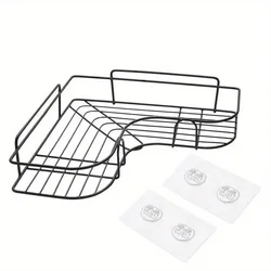 Stainless Steel No - Drill Corner Shower Caddy - Multi - Functional Wall - Mounted Bathroom and Kitchen Organizer (Black)