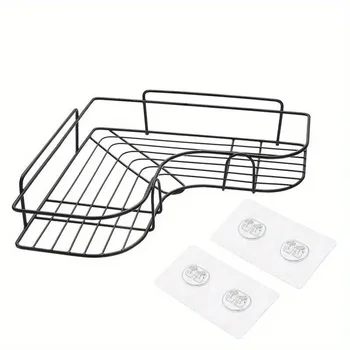 Portaoggetti per doccia angolare in acciaio inossidabile da 1 pezzo, organizer da bagno a parete senza perforazione, ripiano portaoggetti multifunzionale per cucina 1