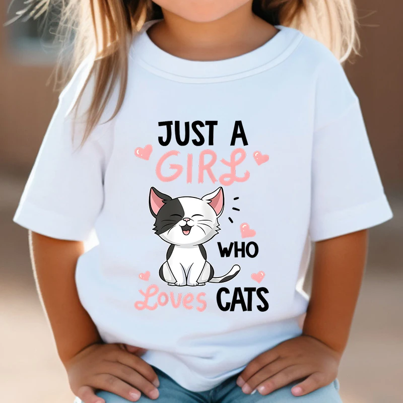 Just A Girl Who Loves Cats Tshirt Girls Y2k Harajuku Animal Summer Fashion Kids Clothes Funny Graphic Cute Cat Lover Streetwear 6