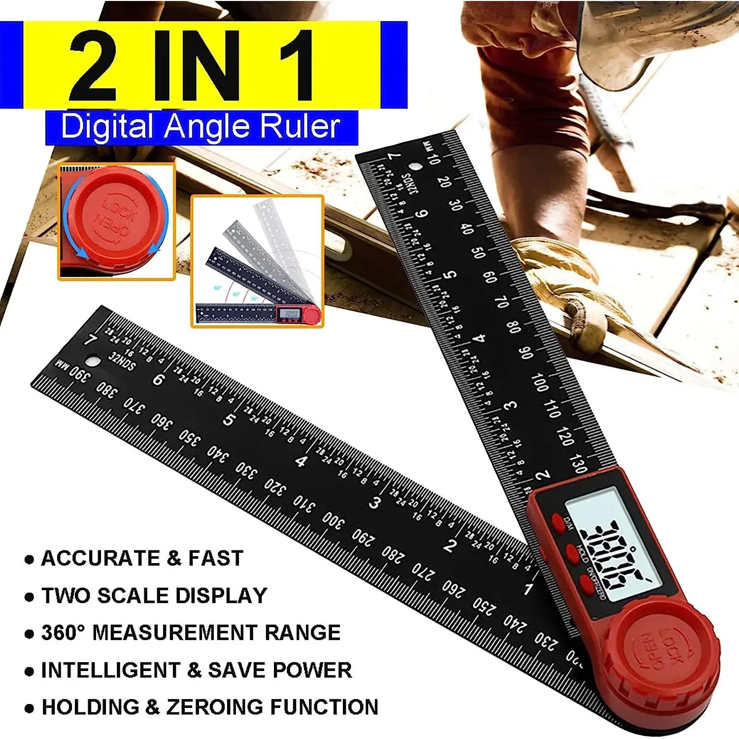 2 in 1 Angle Measurement Tool Digital Protractor Multifunctional 360 Degrees Inch Metric Scale Rulers for Woodworking DIY Tool digital angle protractor angle measuring tool angle protractor digital angle meter