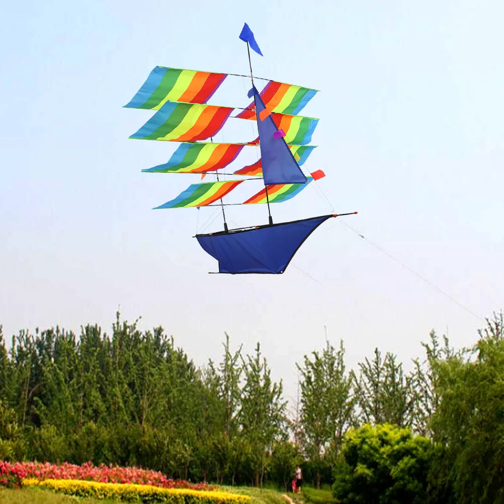 3D Huge Rainbow Sailboat Flying Kite Outdoor Sports Children Kids Game Activity