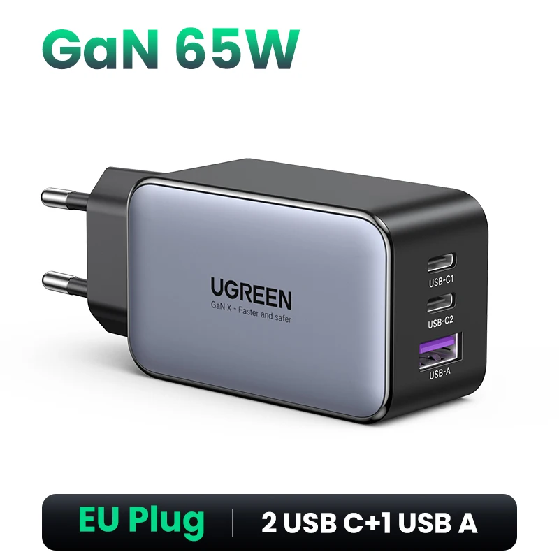 UGREEN 65W GaN Charger Quick Charge 4.0 3.0 Type C PD USB Charger for  iPhone 14 13 12 Pro Max Fast Charger For Laptop PD Charger