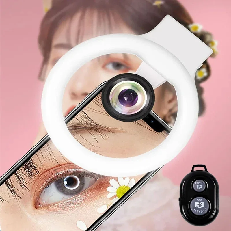 

15XMacro Lens Filled Ring Light Selfie Light Camera Lens Flash Phone Portable Light With Remote Control With LED For SmartPhone