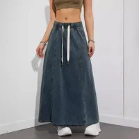 DongCMY Women's Denim Long Skirts Elastic Waist Loose Solid Color High Waist Big Skirt Denim Skirt Women Casual Dress Streetwear - Image 2