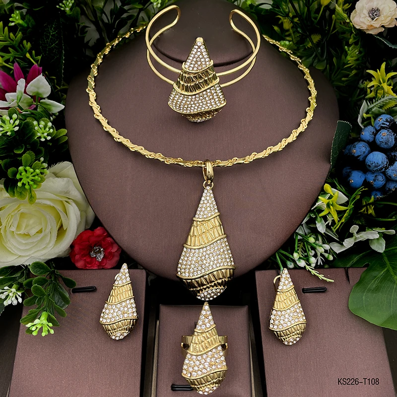 

Vintage Pendant Necklaces Jewelry Set For Women Gold Color Italian Jewelry Set For Women Free Shipping Party Gift
