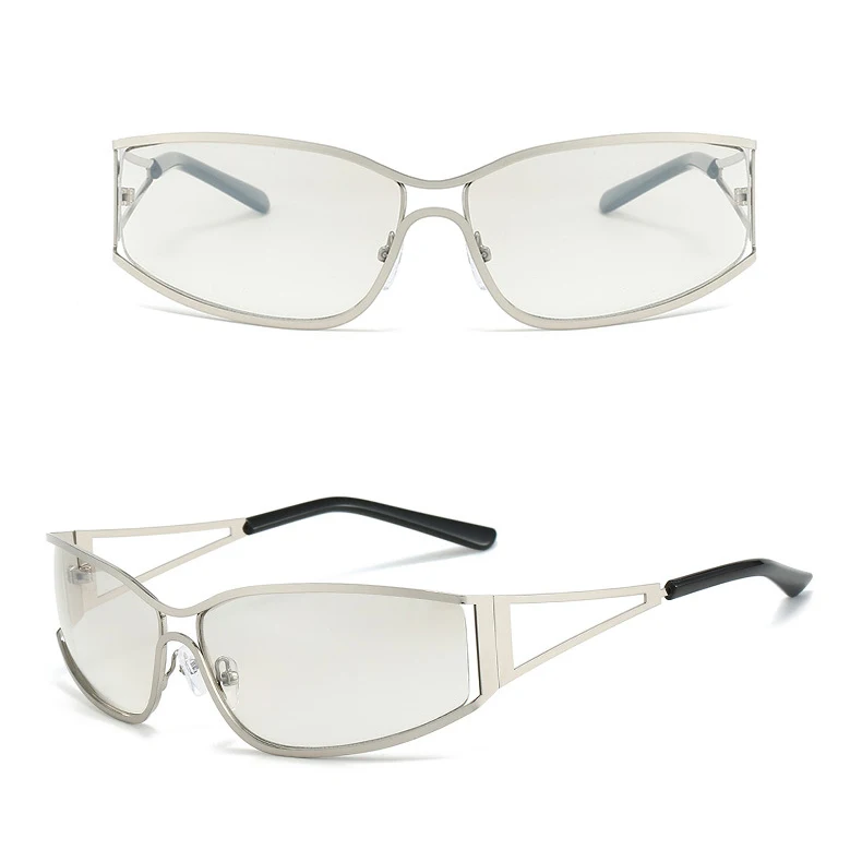 Neueste Hollow Out Y2K Sonnenbrille Damen Trendy Gradient 2000'S Wrap Around Sonnenbrille Marke Steampunk Shades Mirror Brillen – Detail 6