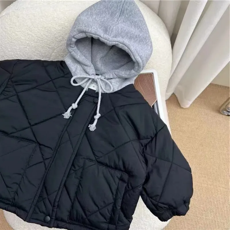 Children Cotton-padded Coat Autumn Winter New Fashionable Boys and Girls Solid Color Baby Short Pocket Warm Jacket